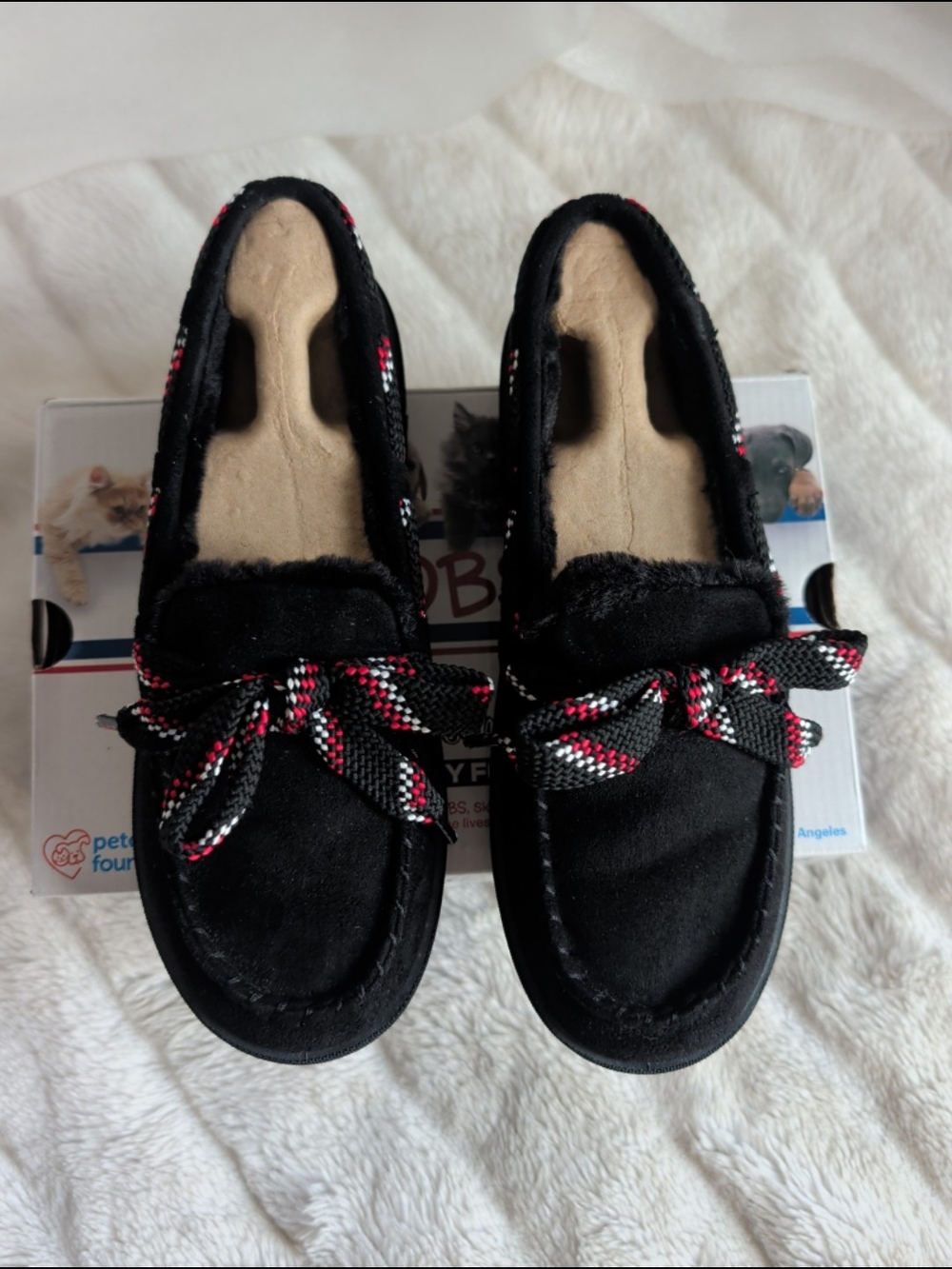 BOBS From Skechers Black/Red Winters End 'Too Cozy' Indoor/Outdoor Slippers Sz 8